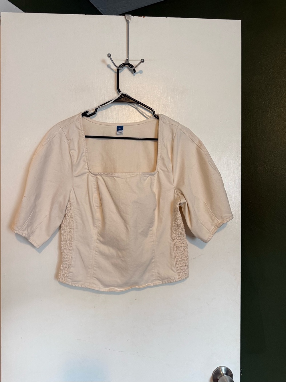 Old navy ecru ivory Square-Neck Seamed Denim Top stretchy sides size large tall